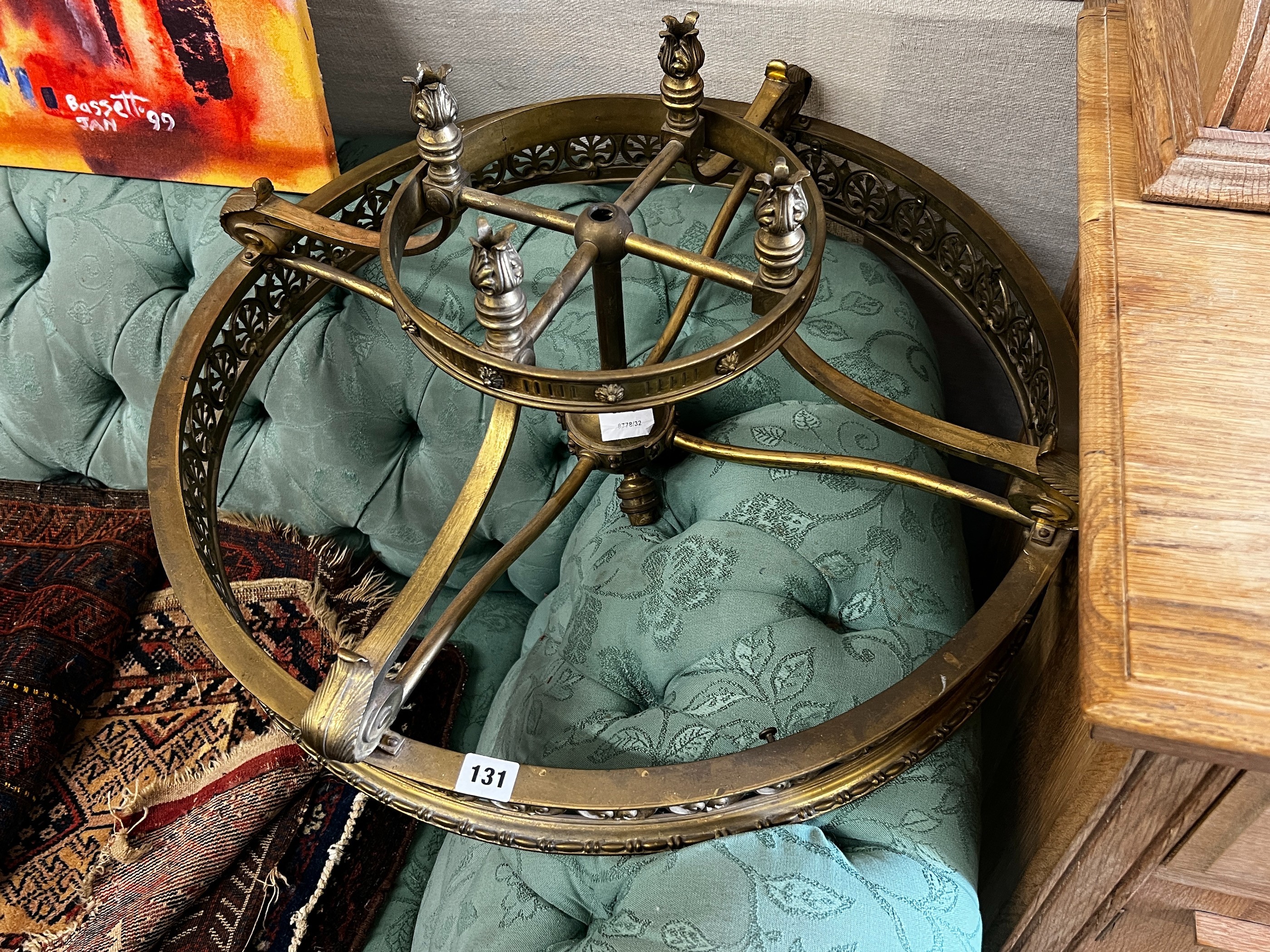 A Victorian gothic brass circular ceiling light, diameter 65cm